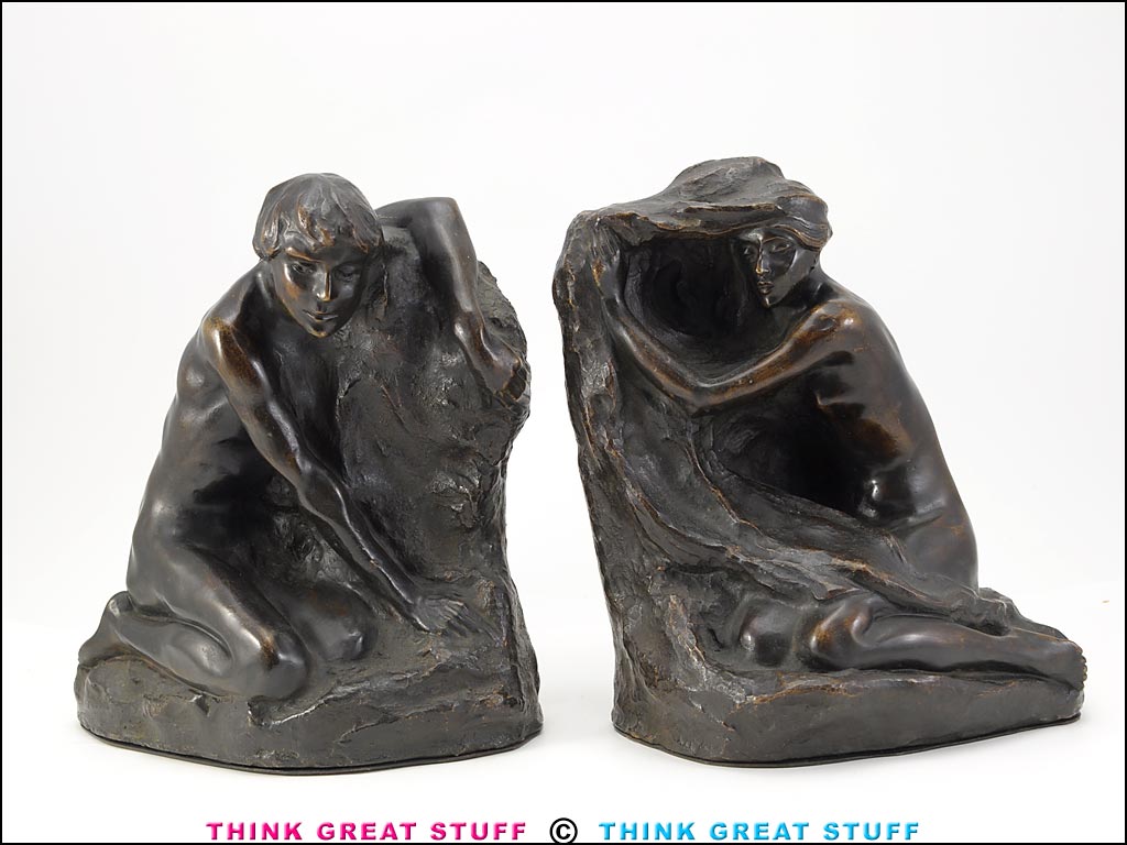 Product photo #101_0101 of SKU 21001346 (Art Nouveau Bronze Bookends c.1900s Male and Female Sculpture)